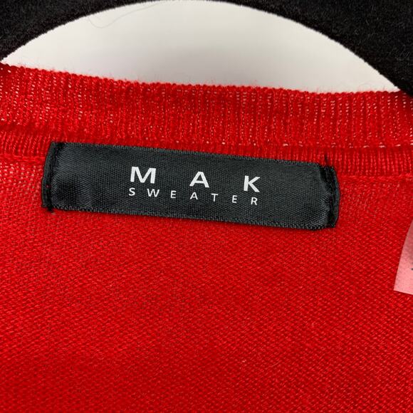 Modcloth MAK Cardigan Sweater Womens Sz Medium Red Pointelle Detail 3/4 Sleeve - Picture 5 of 6